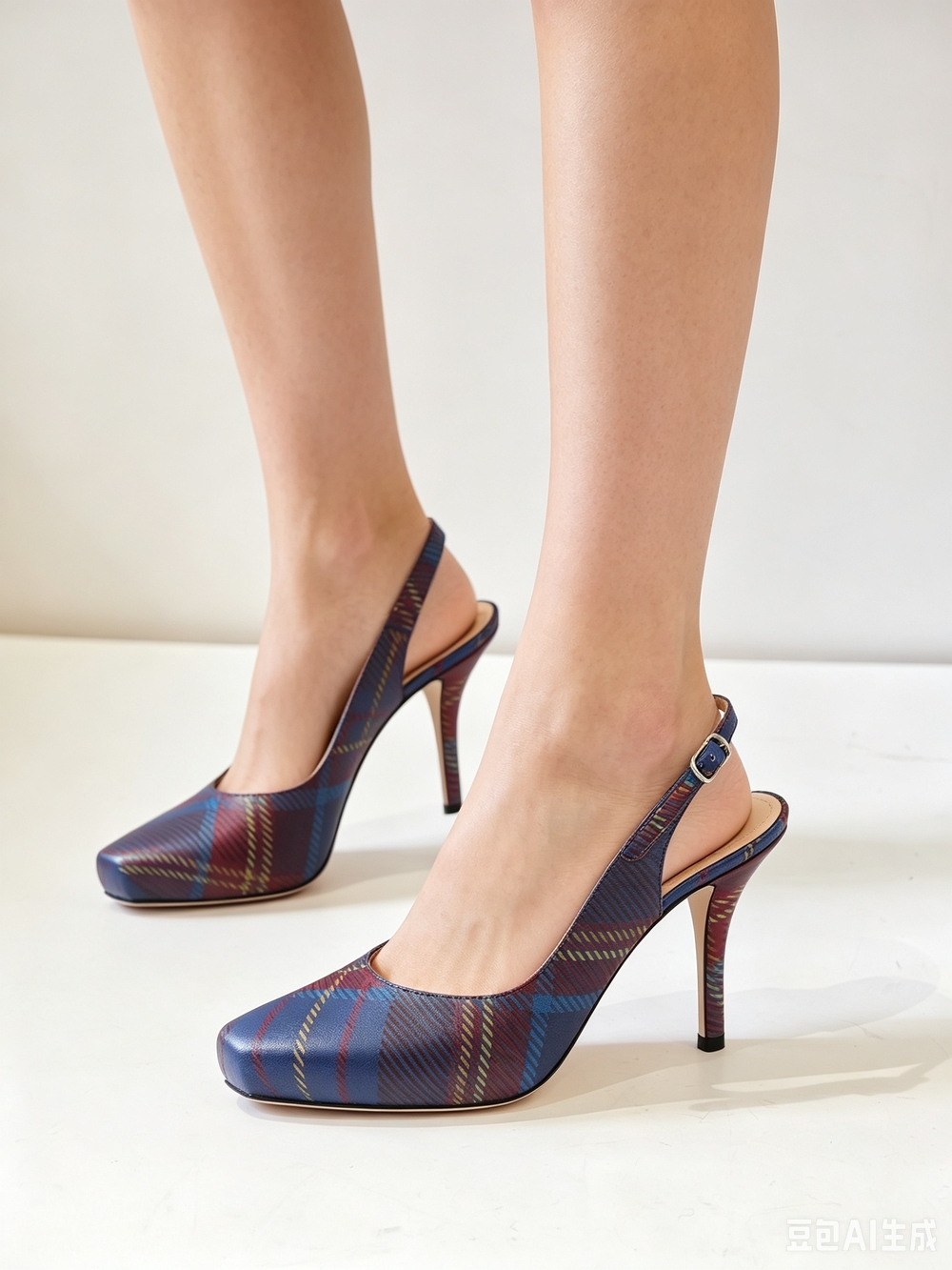 Dries Van Noten Blue Tartan Slingback Heels - Picture 2 of 7